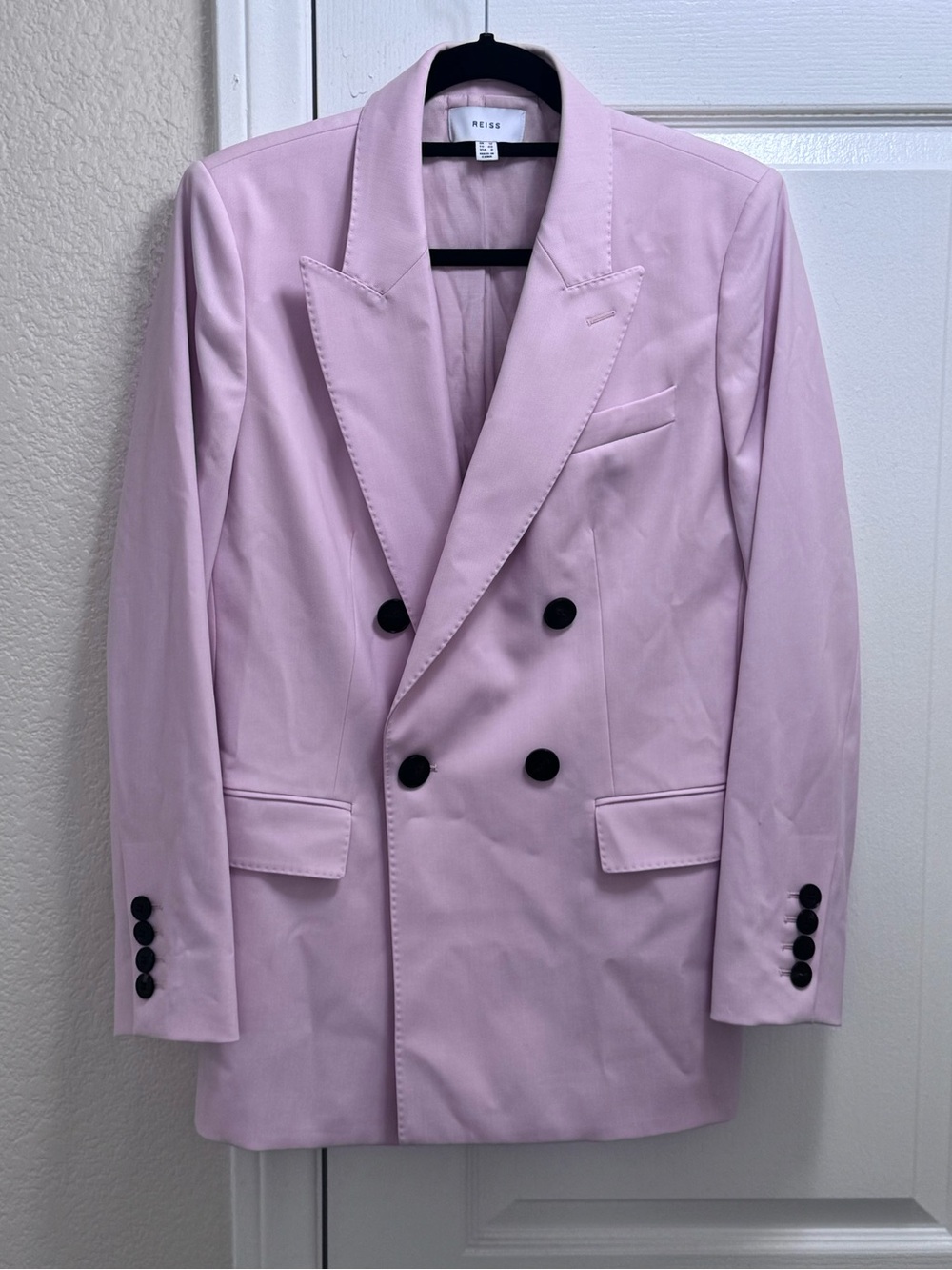 REISS Pink Double-Breasted Longline Blazer - US 8 / UK 12 (Excellent Condition)